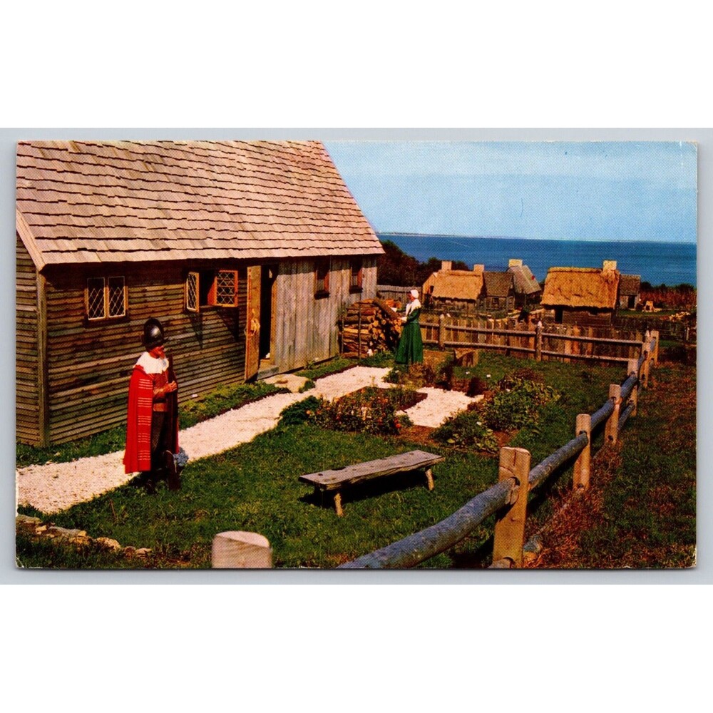 Postcard Massachusetts Plymouth Plimoth Plantation Replica Home Posted 1964 ME